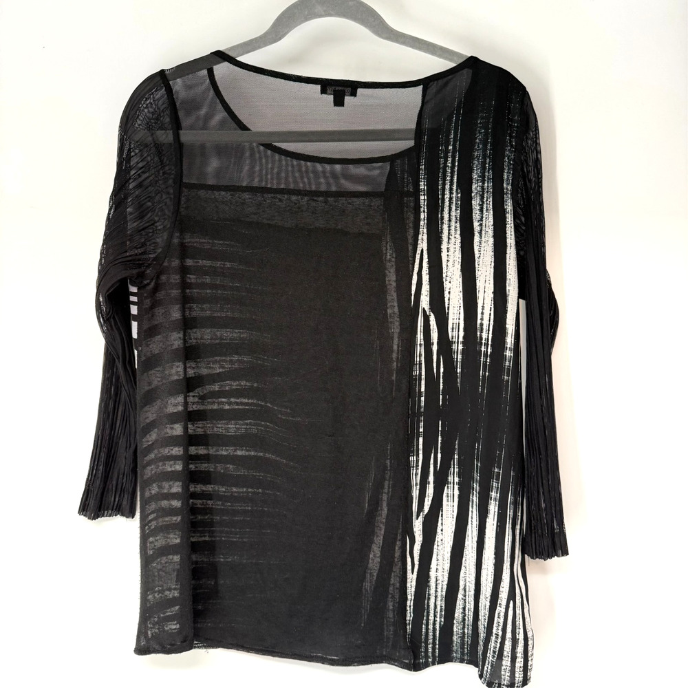 Komarov Blouse Womens Large Black White Zebra Abstract Sheer USA Made Artsy